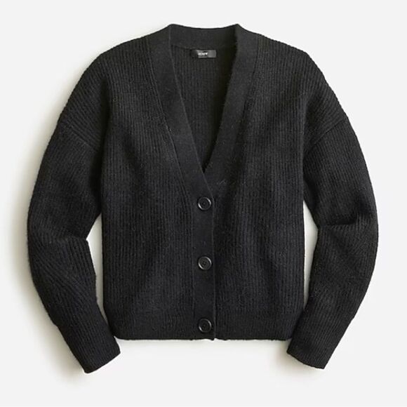 J. Crew Ribbed V-Neck Wool Cardigan Sweater in Black - Picture 3 of 12